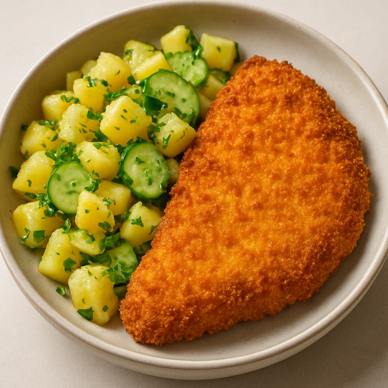 Oven-Baked Breaded Chicken Schnitzel with Light Potato Salad