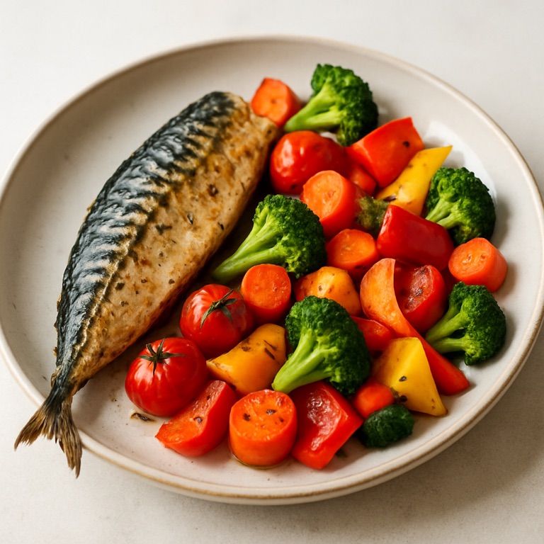 Baked Mackerel with Roasted Vegetables