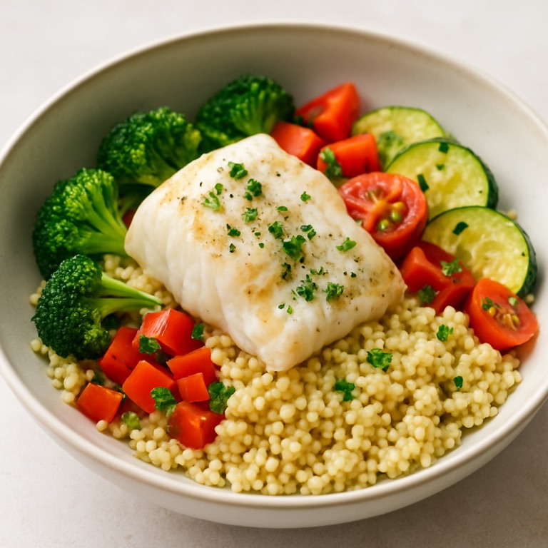 Baked Cod with Couscous and Vegetables