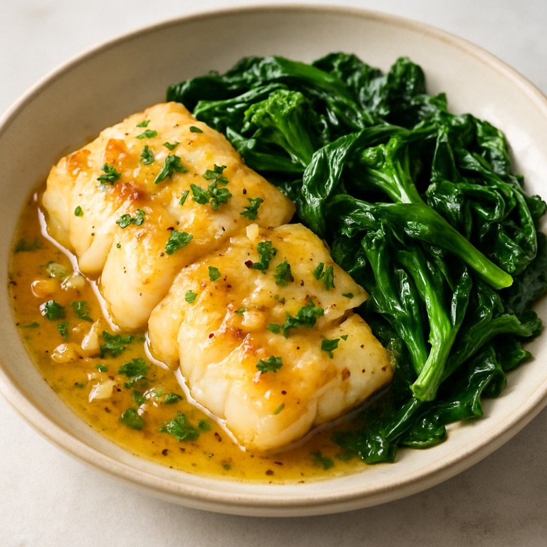 Garlic Butter Cod with Greens