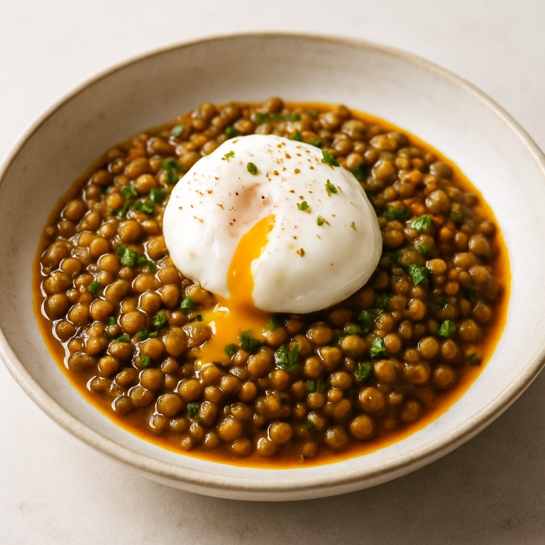 Sour Lentils with Poached Egg